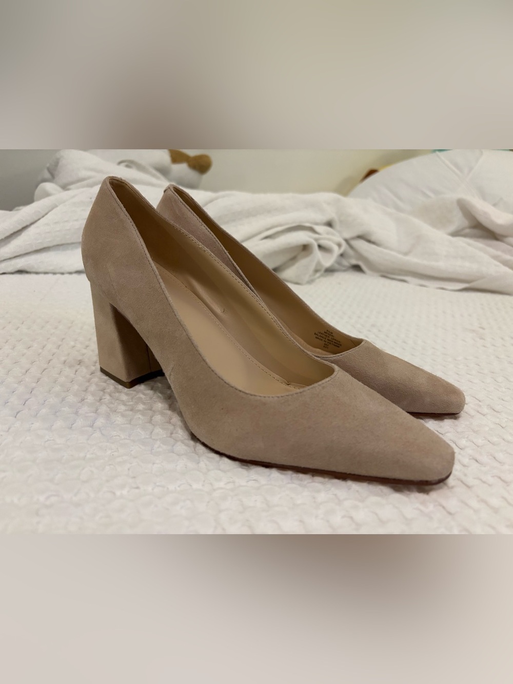 Marc Fisher Beige Suede Block Heel Pumps